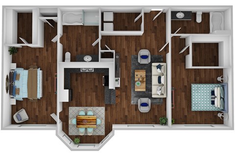Floor plan for 2 beds, 2 baths, 1322 sqft